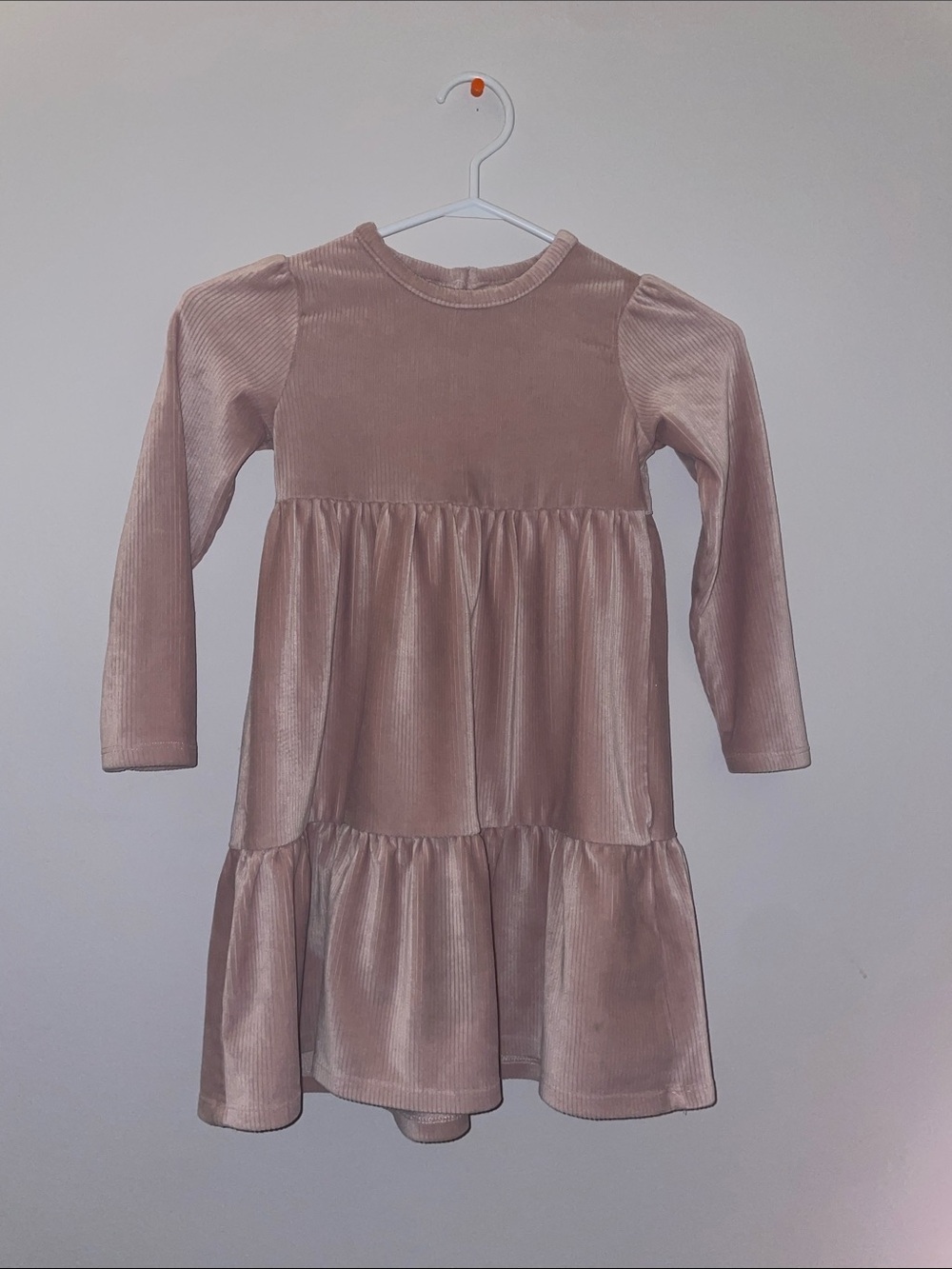 George Pink Velvet Tiered Long-Sleeve Dress
